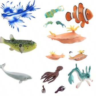 1 set schattige mini-oceaandieren, inclusief zeeslak, walvis, clownvis, zeepaardje, verjaardagscadeau en decoratie voor een feestje.