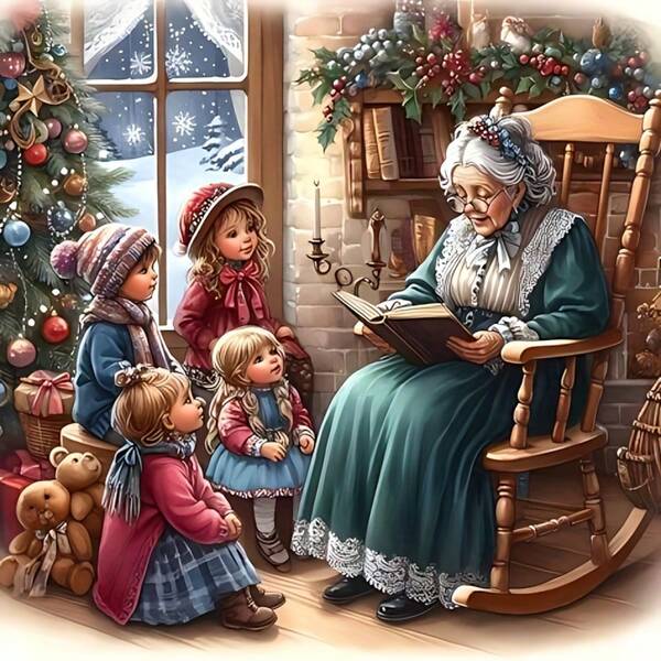 1pc [11.8*11.8in/15.7*15.7in] 5D Acrylic Diamond Painting Kit, Christmas Grandma Storytelling Pattern, Suitable For Adult Beginners DIY Mosaic Diamond Art, Full Drill Handmade DIY Diamond Painting For Living Room, Bedroom, Office Wall Decor, Surprise Art Home Decor Gift For Family And Friends
