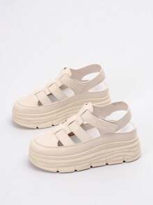 1 par de sandalias casuales transpirables y caladas para mujer, zapatillas deportivas ligeras y durables con plataforma