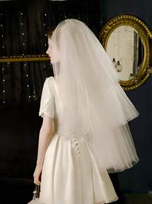 1 pieza Velo de novia blanco, velo de largo medio de 100cm, velo de tul de 3 capas, diseño sencillo adecuado para boda, fiesta, cosplay, sesión de fotos, estilo vintage elegante con peine