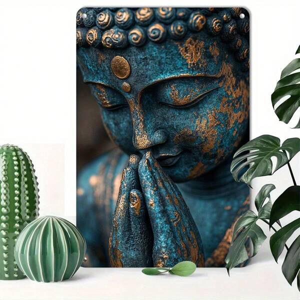 1 pezzo Vintage Cartello di Latta 2D con Figura Buddista, in Lega di Alluminio Metallico, per Decorazione di Pareti di Casa, Ufficio e Giardino