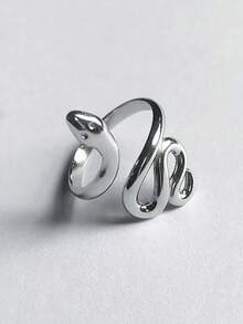 1pc Women's Stainless Steel Snake Shape Open Ring - Silver - View 4