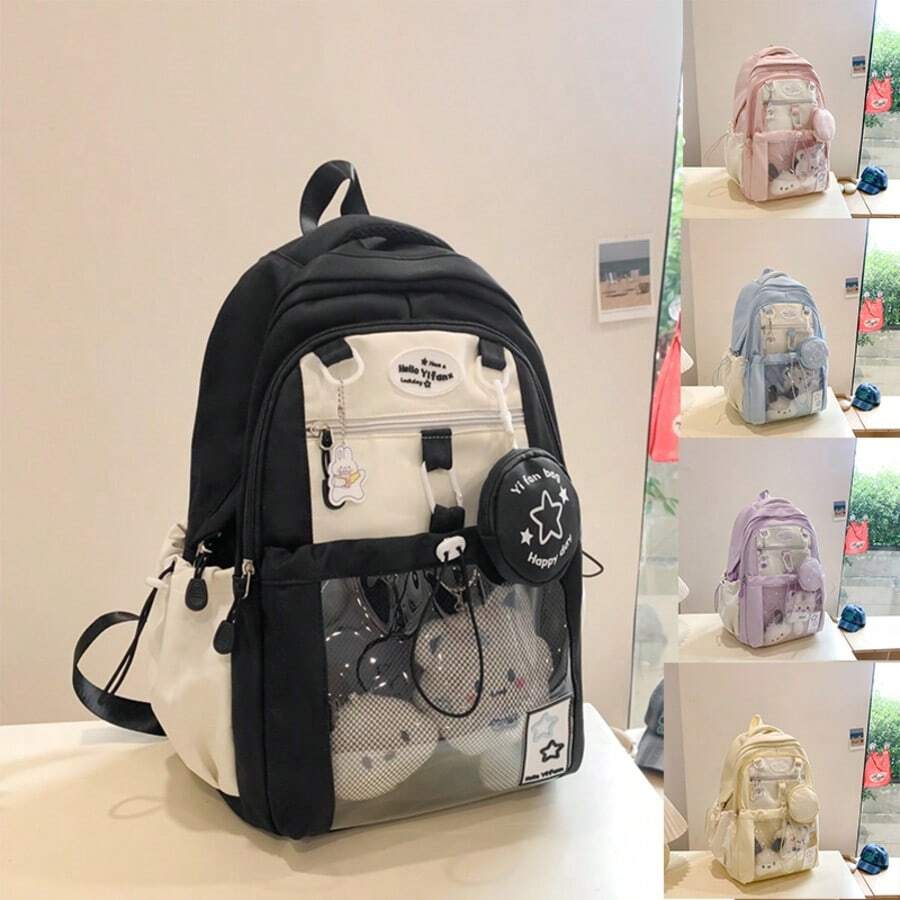 高品质时尚休闲百搭背包，学生学校背包带挂坠，大容量出游，适合初中和高中
