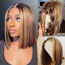 200% Density Glueless Wigs Human Hair Pre-Plucked Ombre Highlight Short Bob Wig Human Hair For Women 4*4 5*5 13x4 13x6 Straight Lace Front Wigs Human Hair Ready To Wear For Woman