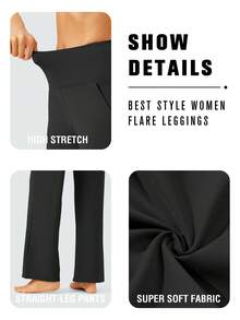 Women Wide Leg Pants Yoga Pants With Pockets High Waist Sweatpants Stretch Dress Casual - 黑色 - 查看 3