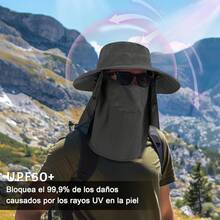 Sombrero de Pesca Protección, UPF50+ Sombrero para el Sol para Hombre y Mujer, Gorro Pescador con Cortinas para Cara y Cuello, Plegable y Impermeable, para Senderismo, Camping, Playa, Jardín Unisex - Negro - Ver 3