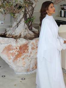 一件优雅经典的简约纯色缎面波西米亚风连衣裙，散发着优雅精致的气质，适合所有季节和各种文化活动，春季白色 - 白色 - 查看 5