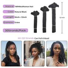 0.4 Cm Real Human Hair Dreadlock Extensions 8 Inch 30/60 Strands Full Handmade Permanent Locs Soft Natural Black Dreads Extensions For Men Women ,Can Be Dyed Bleached Curled - Natural Black - View 7