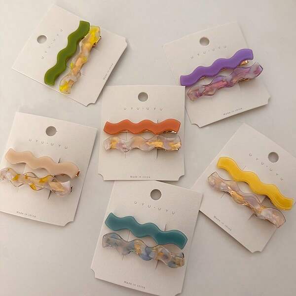 2 pièces/set Pince à cheveux coréenne style vague en forme de bec de canard, pince à frange minimaliste pour la ligne de cheveux et les cheveux en couches, accessoire mode, fournitures scolaires