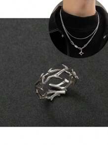 JLX.HARNESS 1pc Asymmetrical Design Punk Thorn Ring Adjustable Size Unisex Finger Ring
