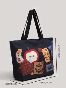 Túi tote vải canvas họa tiết quả táo màu xanh denim xanh navy, dung tích lớn, thích hợp cho sinh viên đại học/đi làm - Nhiều màu - Xem 7