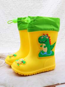 1 Pair Cartoon Dinosaur Children's Rain Boots, Elastic Drawstring Waterproof Fabric, Lightweight & Comfortable Rainboots For Boys, Anti-Slip Outdoor Sports Waterproof Boots, Suitable For Rainy Days And School Activities
