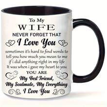1pc 11.1oz/330ml Creative Letter Printed Ceramic Mug Cup, Portable Wide Mouth Coffee Cup With Gift Box, Suitable For Outdoor Camping, Picnic, Travel, Gift - Wife - View 2