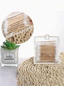 1 件塑料棉签盒，透明塑料棉签盒，带方便分配器，节省空间，适用于浴室台面、家庭和厨房组织，水晶棉签盒，返校 - 彩色 - 查看 2