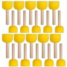 20pcs Wooden Round Sponge Foam Brush Set, Suitable For Crafts And Painting - Foam Brush Set With Wooden Handle, Ideal For DIY Art Projects
