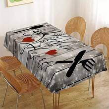 1 pièce Nappe de table de cuisine rectangulaire minimaliste | Imprimé avec un motif de couteau, fourchette et cuillère | Convient pour la décoration de scène, la protection de la table et la décoration de la pièce - Noir - Voir 7