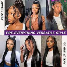 VIOLLY 200% 密度 13x4 透明蕾丝前假发 黑色直发人发混合头发预拔发际线适合任何场合佩戴 - 自然色&黑色系 - 查看 7