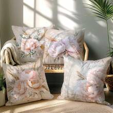 Set de 4 fundas de cojín con ramo de flores y trigo en color rosa, de material de terciopelo durazno suave, adecuado para sala de estar, dormitorio, sofá, decoración del hogar, impresión unilateral, medida de la funda de almohada: 45*45CM, regalo