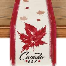 Caminho de mesa com folhas de bordo para o Dia do Canadá, decoração de mesa de jantar e cozinha para festas em casa