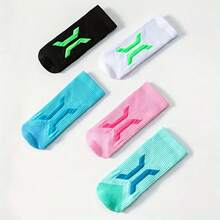 1 Pair Men's Compression Mid-Calf Socks, Breathable Comfortable Casual Socks, Moisture-Wicking Fashion Sports Socks With Terry Fabric Bottom, Suitable For Outdoor Fitness, Basketball, Running - Multicolor - View 7