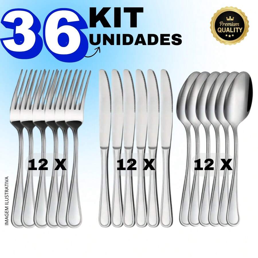 36-Piece Stainless Steel Cutlery Set 12 Knives 12 Forks And 12 Table Spoons Home For Kitchen - 銀色 - 查看 1