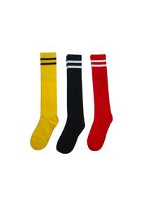 3 pares de calcetines de fútbol deportivos para niños, calcetines de fútbol de rayas de unicolor por encima de la rodilla para niños, calcetines altos adecuados para actividades al aire libre para niños y niñas de 3 a 9 años