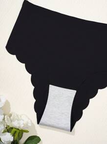 5pcs Women's Seamless Triangle Panties, Solid Black, Fashion & Comfortable, Wavy Hem Design, Casual Daily Homewear Set