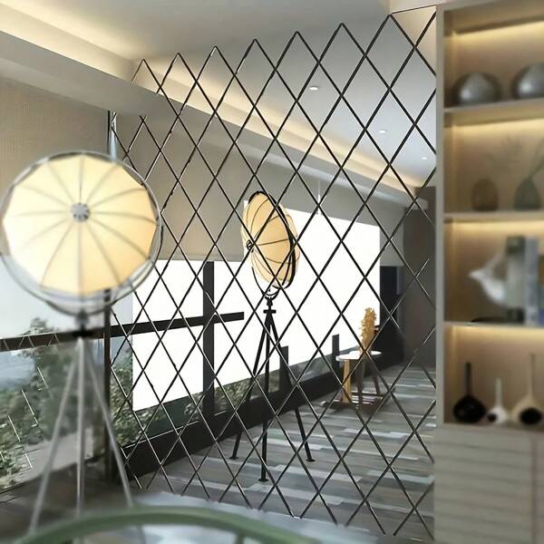 Self-Adhesive Removable Diamond-Shaped Lattice Mirror Wall Stickers, Known As The Space Refresher! Its Unique Diamond Grid Mirror Design, Light Refraction, The Wall Instantly Presents A Three-Dimensional Bright Visual Effects, Self-Adhesive Removable Features