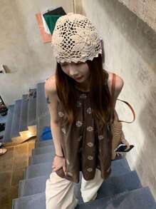 Women's Sleeveless Embroidered Halter Neck Tank Top, Casual Summer