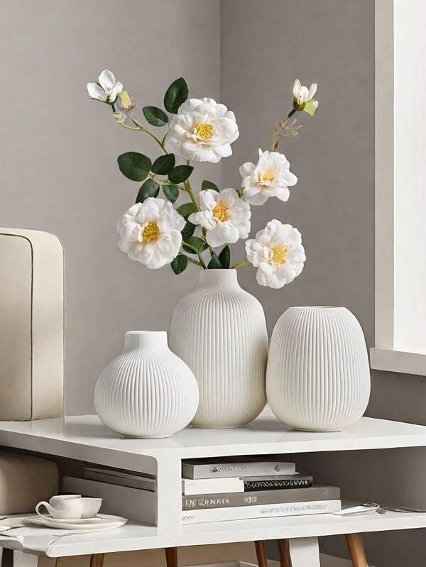 1 pièce Vase en céramique blanc, vases bohèmes pour la décoration de la maison, vase de style ferme moderne pour herbe de la pampa, fleurs, vases blancs décoratifs, centre de table pour mariage, salon, chambre à coucher, table de café, entrée