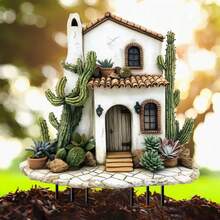 1/2 件，富有想象力的仙人掌屋花园桩，亚克力阳光捕手，带有充满活力的沙漠场景，非常适合花盆和草坪，无需电源，理想的家居和花园装饰礼物，草坪配件，2D - 多色-地插 - 查看 3