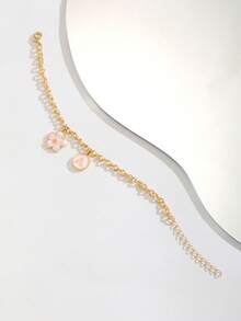 1条粉色花朵字母吊坠手链，甜美时尚的夏季女孩配饰，儿童生日礼物