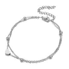 1pc Summer Fashion Europe & US Style Minimalist Beads Heart Double Layer Anklet For Girls, Versatile And Elegant