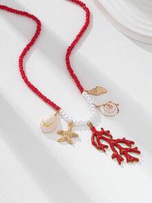 1 chiếc vòng cổ san hô đính hạt kiểu Bohemian, mặt dây chuyền hình sao biển và vỏ sò mùa hè, thích hợp cho kỳ nghỉ, du lịch, đi biển. - Nhiều màu - Xem 2
