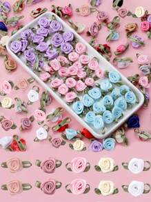 20/50/100 Stücke Mini handgemachte Rose Blume Satinband Rosetten Stoff Applikationen für Hochzeitsdekoration, Basteln, Nähzubehör