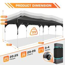 tooluck 10x30ft Pop Up Canopy Tent Gazebo For Parties With 5 Sidewalls Push Center Lock & Air Vent Waterproof & UPF50+ Gazebo Outdoor Tent For Party Wedding BBQ With 4 Sandbags 8 Stakes & 16 Ropes,Black - 黑色 - 查看 6