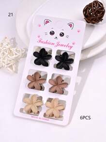 6pcs/Set Solid Color Casual Cute ABS Plastic Hair Clips, Butterfly, Flower, Heart, Square Design, Small Size Matte Black Bangs Claws, Princess Front & Side Bang Clips, Suitable For All Seasons Summer Hair Jaw Clip