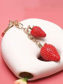 3D Delicious Fruit Red Strawberry Pendant Keychain Cute Strawberries Strings Charms Keyring For Men Women Key Holder Backpack Handbag Ornament Accessories Gift Trinket - Gold - View 7