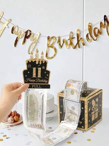 1 套生日快乐现金盒，黑金纸拉出式存钱罐，10 岁、11 岁、12 岁、13 岁、14 岁、15 岁、16 岁、17 岁、18 岁、21 岁生日快乐派对惊喜现金礼物，周年装饰现金礼品盒，节日庆祝现金装饰盒，毕业派对装饰，拉出式生日快乐卡和透明袋 - 赠送现金礼物的有趣方式，生日装饰，生日礼物，派对礼物 - 黑金色 - 查看 3