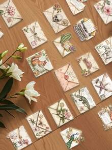 50 件复古信封贴纸，手机壳、电脑、墙壁、滑板、吉他、桌面装饰贴纸，个性化自粘，学校用品，返校 - 彩色 - 查看 1