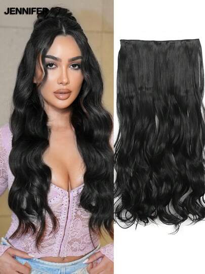 JENNIFER 20 Inches Black Long Wavy 5 Clip In Hair Extensions, Synthetic Fiber Hairpieces Color False Hair Daily Use(Available In Four Colors)