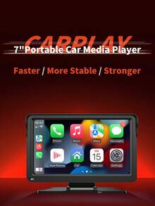 XUDA 2025新款7英寸通用便携式车载多媒体播放器，支持无线CarPlay和无线Android Auto，带触摸屏和遮阳板功能 - 黑色 - 查看 4