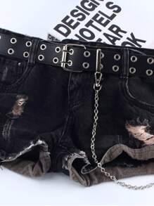 Square Buckle Punk Silver Double - Eyelets Chain - Decor Jeans Belt - Y2K Stylish & Timeless Versatile Essential Summer, School Casual, Business, Boyfriend Husband Father Dad Men Gift, Daily Wear, Fashion, Teen, Outdoor, Vacation, Athletic, Travel, Street, Boho, Vintage Fall, Autumn, Halloween Autumn-Winter Accessories,Suitable For Teens, Youth,Men,Casual, Outdoor, Athletic, Vacation, Graduation Gifts, Birthday, Daily Wear