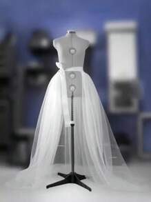 1pc European & American Style Tulle Skirt With Waist Tie & Detachable Lining, Available In Black, White, Red