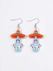 1 Pair Mexican Fiesta Chili Pepper, Tequila Bottle, Skull, Avocado Print Acrylic Day Of The Dead Earrings For Women