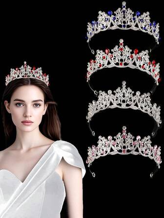 1pc Sparkling Crystal Crown, Birthday Queen Princess Crown, Bridal Wedding Ball Party Hair Accessory Decor