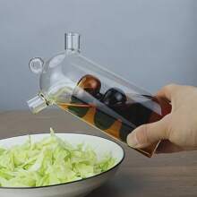1pc Double Nozzle Glass Olive Oil And Vinegar Dispenser Oil Bottle, Cork 2 In 1 Clear Double Glass Kitchen Cooking Container, Suitable For Kitchen, Dining Room,School Supplies