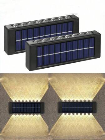 16 LED Solar Wall Light, Waterproof Solar Fence Light, Black Solar Deck Lighting For House, Garden, Porch