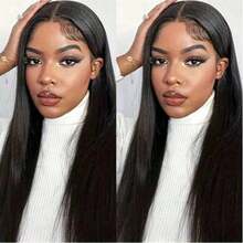 MECRY 180 密度高清前假发 10-36 英寸 13x4 骨直发蕾丝前假发无胶假发人发预剪蕾丝假发，可穿戴，渐变色蕾丝前假发，人发预拔，含婴儿头发漂白结，处女发，自然发际线，无需胶水，易于女性佩戴，预拔混合发假发工具，混合假发 - 混合人发和合成前假发，人发假发前部无胶 - 自然色&黑色系 - 查看 21