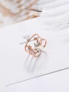 1 件女士可调节方晶锆石星月设计戒指，奢华水晶戒指首饰 - 彩色 - 查看 9